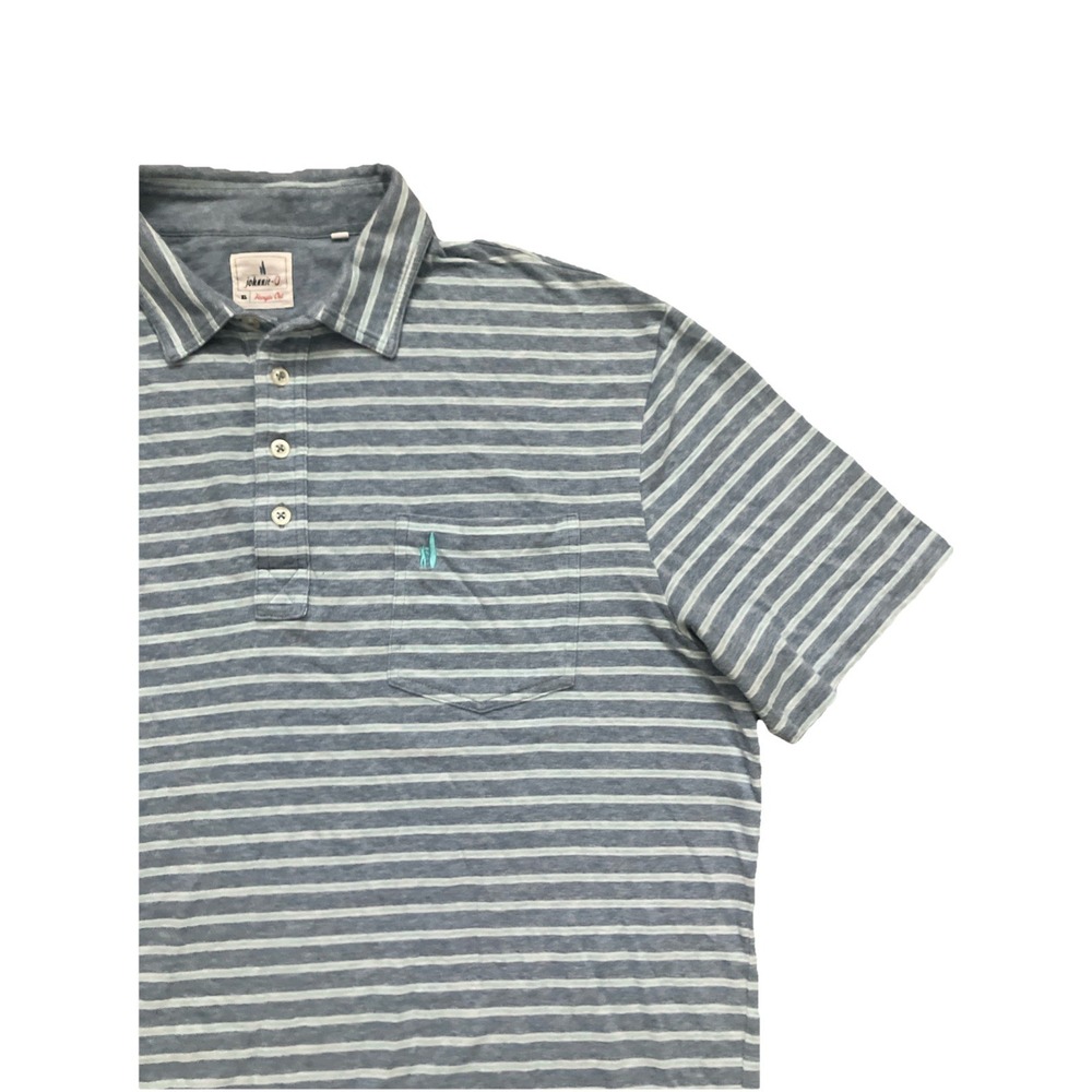 Johnnie-O Polo Shirt Mens XL Hangin' Out Casual Pocket Blue Striped Short Sleeve